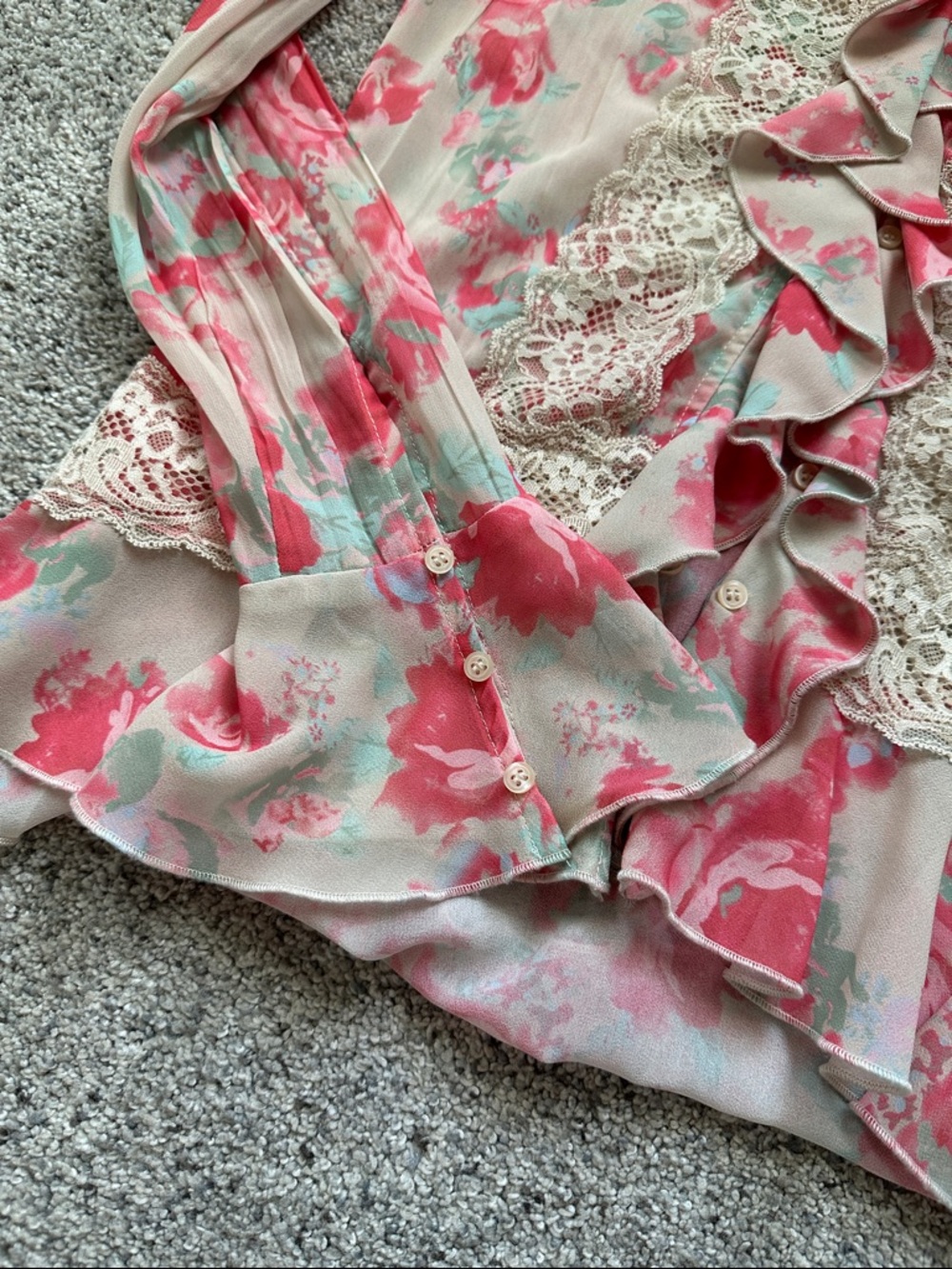 New Free People Bad At Love Floral Lace Trim Too ~ Pink & Mint - Picture 10 of 12